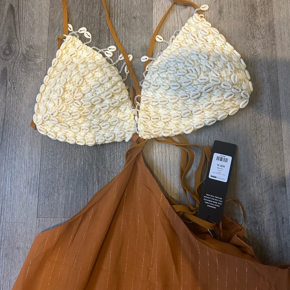 Fashion Nova Cream and Brown Resort Sundress